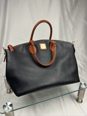 Dooney & Bourke Pebble Grain Leather Satchel Black Brown Bag Purse